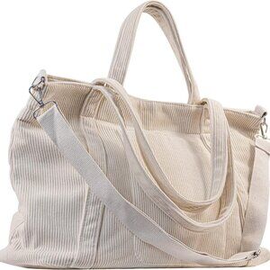 Beige Large Corduroy Tote Bag for Women - Versatile Travel & Work Companion